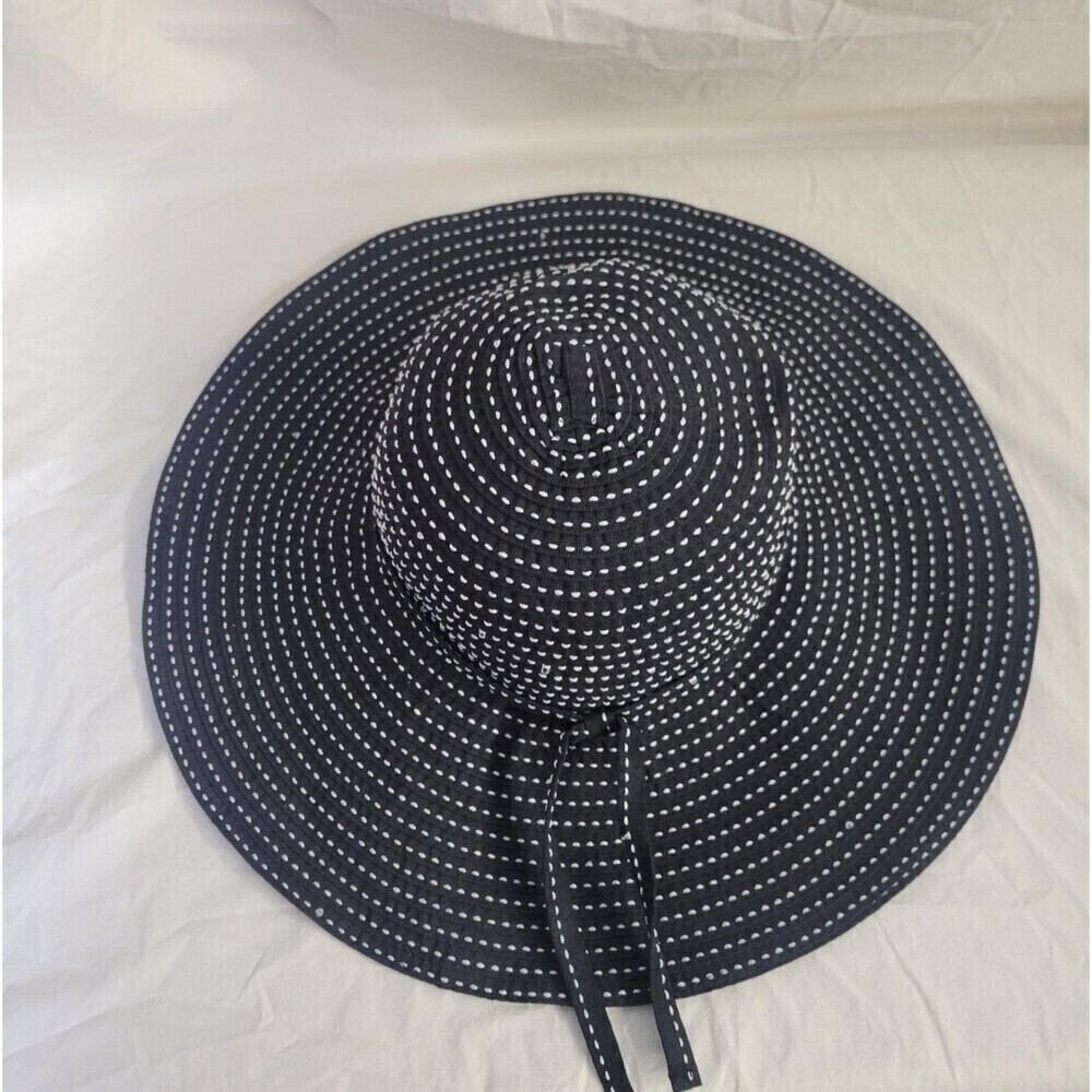 Sun ‘N’ Sand Headwear‎ Black w/White Dots Floppy Beach Hat